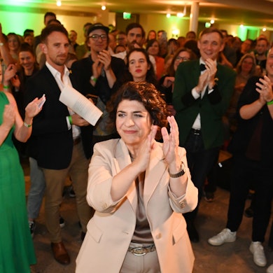 14.09.2025 Köln. Kommunalwahl 2025 B90/Die Grünen: Wahlabend der Kölner Grünen im Gürzenich. Nach der Prognose für Köln. Foto: Alexander Schwaiger