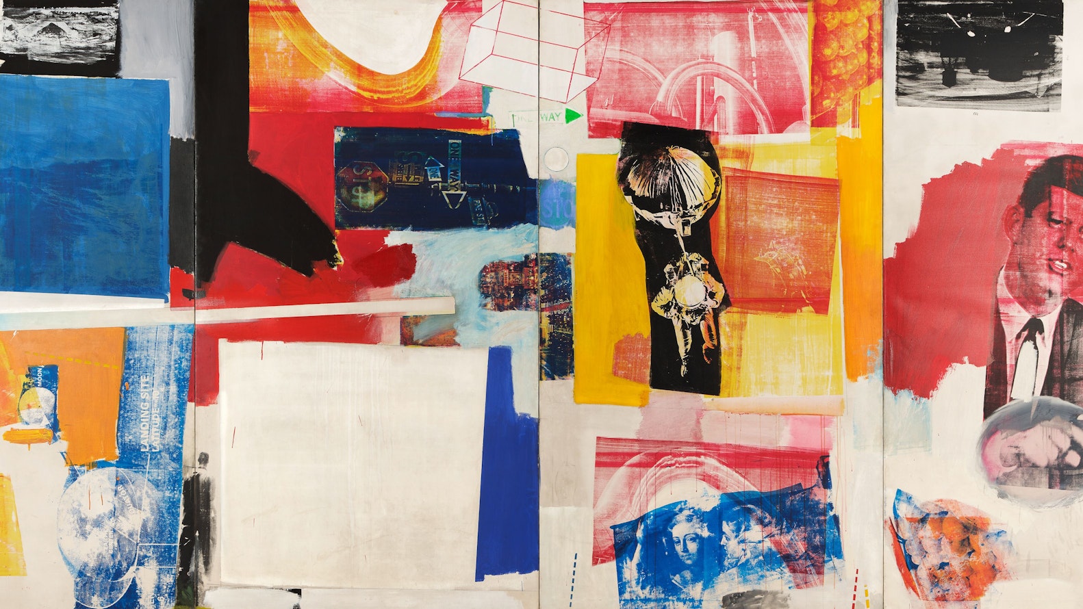 Eine Collage aus Farbflächen und Zeitungsausschnitten.