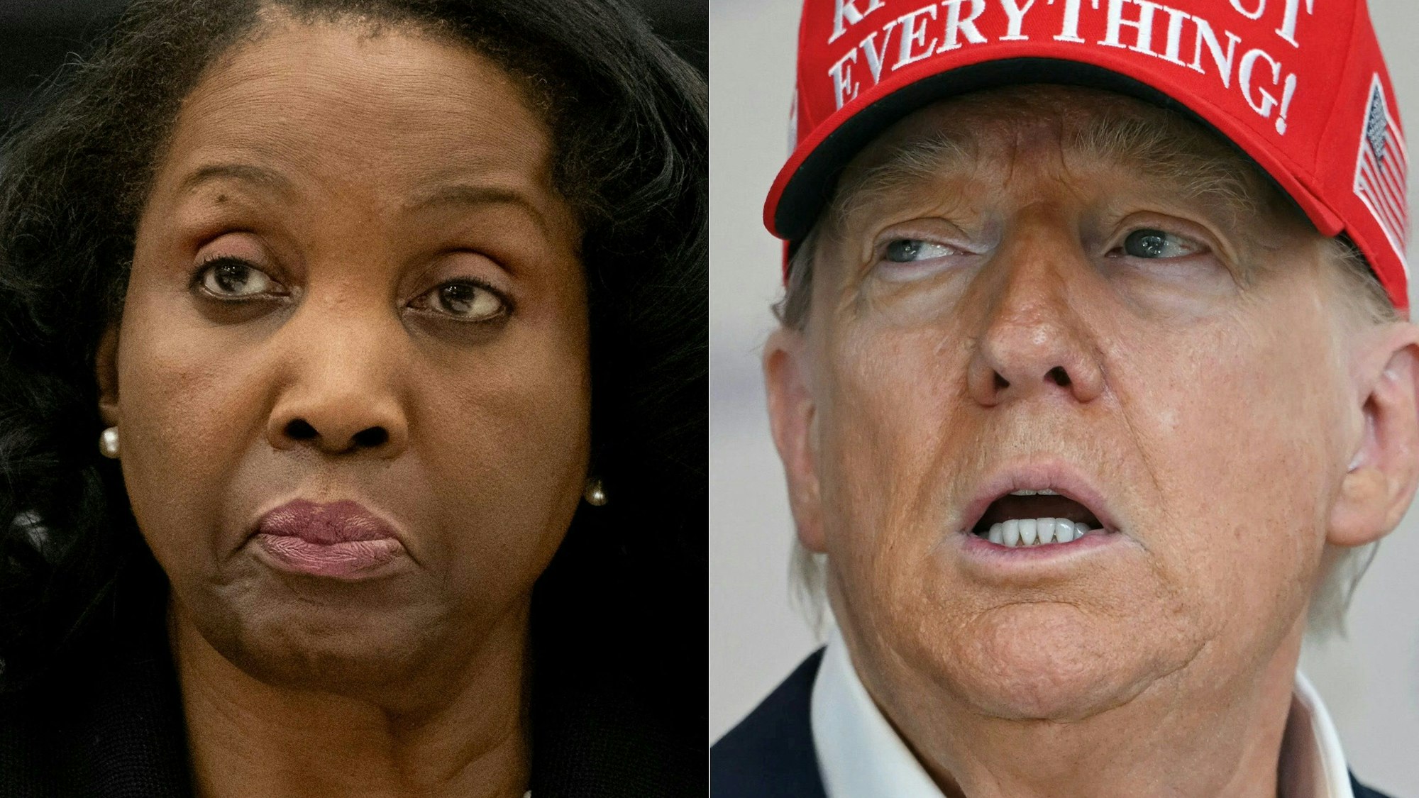 (FILES) (COMBO) This combination of pictures created on August 22, 2025 shows Federal Reserve Governor Lisa Cook (L) in Washington, DC, on June 25, 2025 and US President Donald Trump speaking on August 22, 2025, in Washington, DC. A federal judge on September 9, 2025 temporarily blocked US President Donald Trumps move to fire Federal Reserve Governor Lisa Cook as she challenges her ouster from the central bank. Judge Jia Cobb granted Cooks request for an order to remain on the Feds board for now while her lawsuit plays out just a week before the Feds next highly anticipated rate meeting. (Photo by SAUL LOEB and ANDREW CABALLERO-REYNOLDS / AFP)