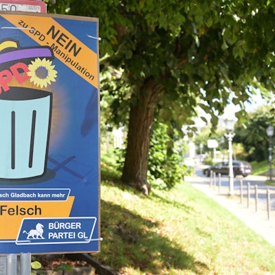 Mit diesem Wahlplakat wirbt die Bürgerpartei GL für Alexander Felsch, den Kandidaten von CDU und FDP.
