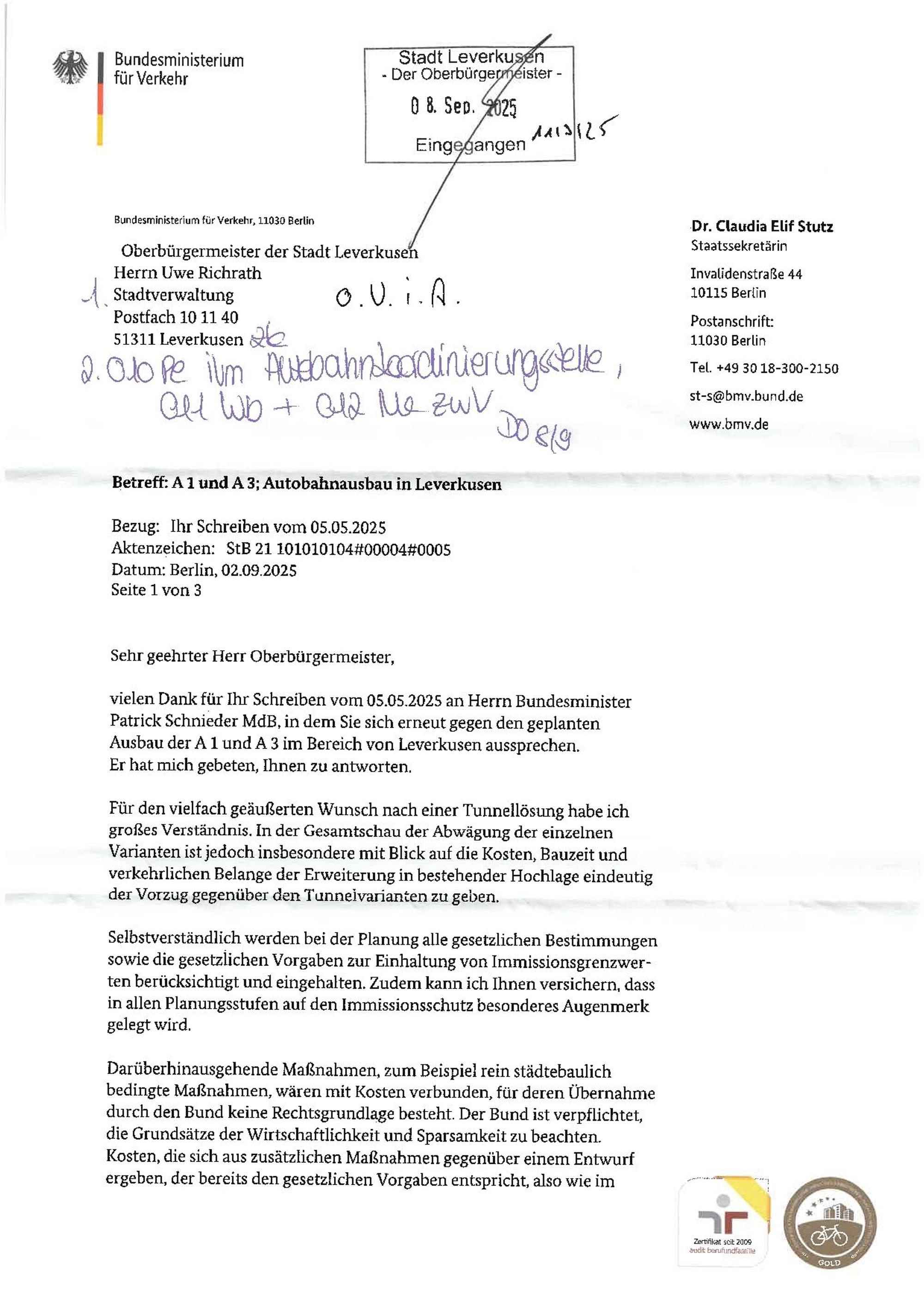 Das Schreiben des Bundesverkehrsministers