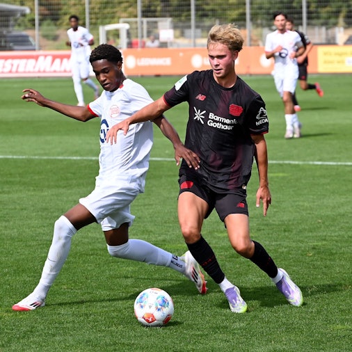 30.08.2025, Fiussball-U17-Bayer 04-Offenbach
rechts: Andrii Hamzyk (Bayer)
Foto: Uli Herhaus