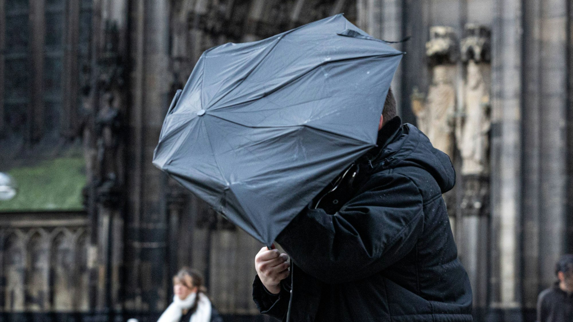 Mit teils heftigen Windböen müssen Menschen in Köln und der Region bis Montagabend rechnen. (Symbolbild)