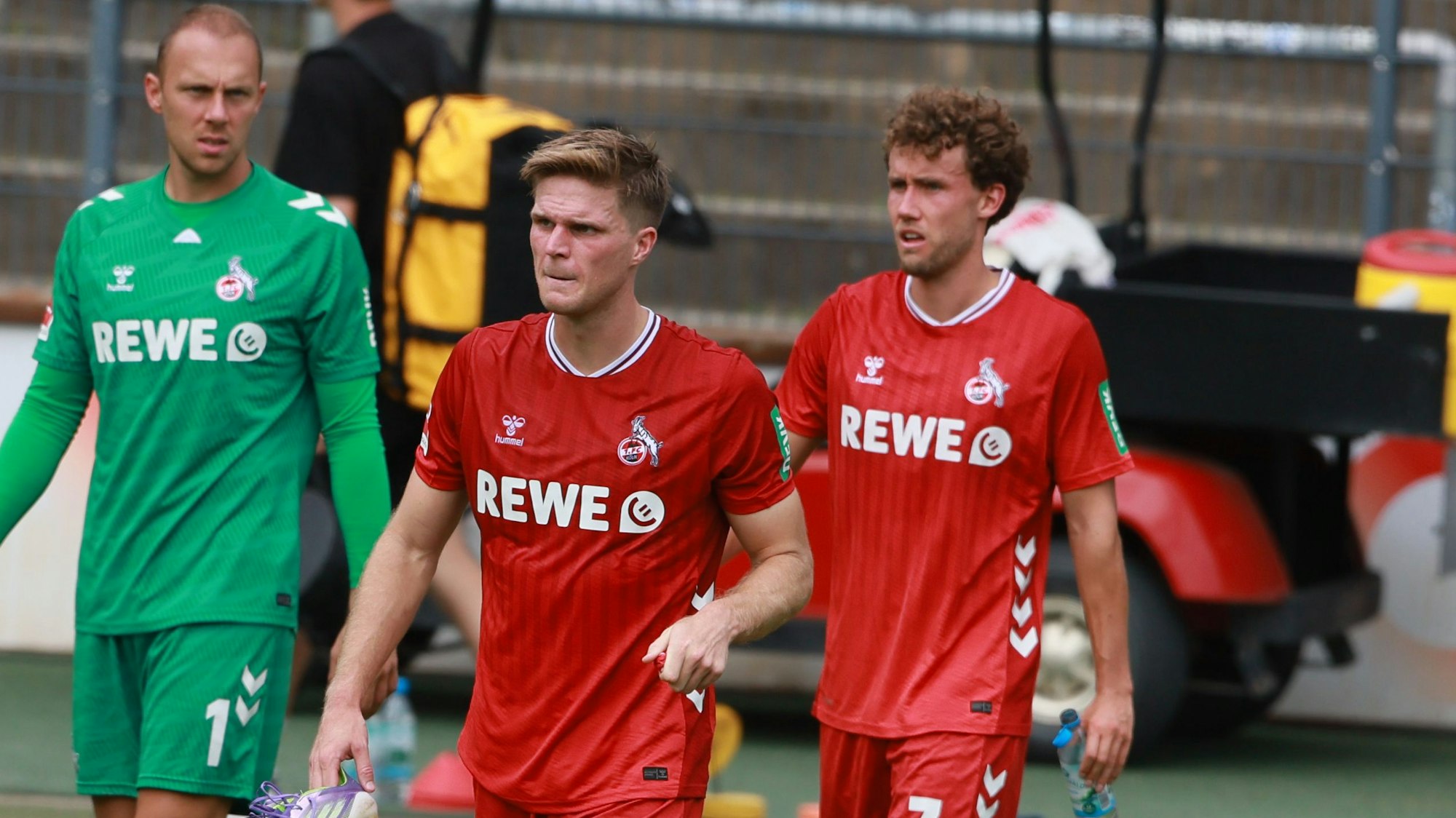 Testspiel, 1. FC Köln vs. Vitesse Arnheim, von links: Sebastian Sebulonsen, Marvin Schwäbe, Marius Bülter, Luca Waldschmidt (1. FC Köln), 03.08.2025, Bild: Herbert Bucco