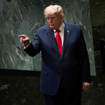 Das Bild zeigt US-Präsident Donald Trump während der UNO-Vollversammlung in New York City am 23. September 2025. Foto: Brendan Smialowski.