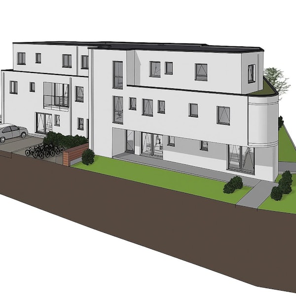 Das Bild zeigt den Entwurf eines Hauses mit einem Staffelgeschoss.