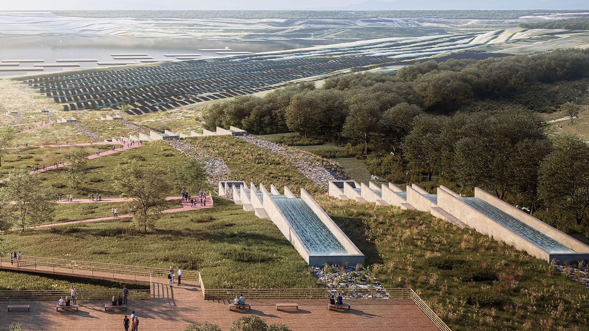 Über Kaskaden soll das Rheinwasser in den Tagebau Hambach fließen.