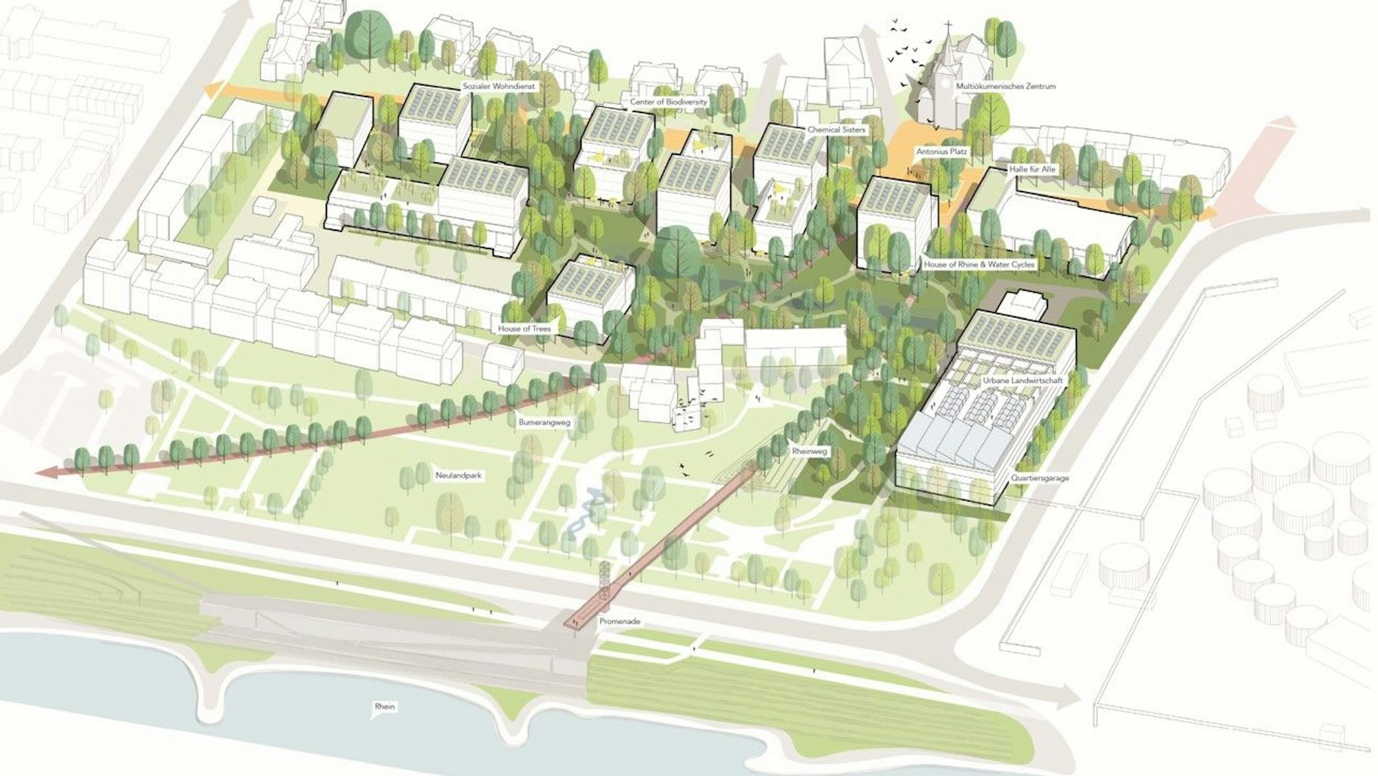 Architektenskizze des Gewerbecampus an der Niederfeldstraße