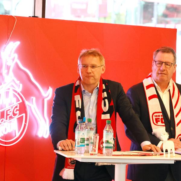 1. FC Köln, 12. Mann im Rheinenergiestadion, Mitgliederstammtisch, von links: Eckhard Sauren, Werner Wolf (1. FC Köln), 17.06.2025, Bild: Herbert Bucco