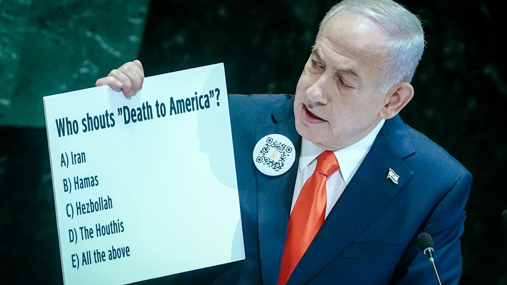 26.09.2025, USA, New York: Benjamin Netanjahu, Ministerpräsident von Israel, spricht bei der Generaldebatte der UN-Vollversammlung. Zu dem größten diplomatischen Ereignis der Welt werden über mehrere Tage über 140 Staats- und Regierungschefs erwartet. Foto: Kay Nietfeld/dpa +++ dpa-Bildfunk +++