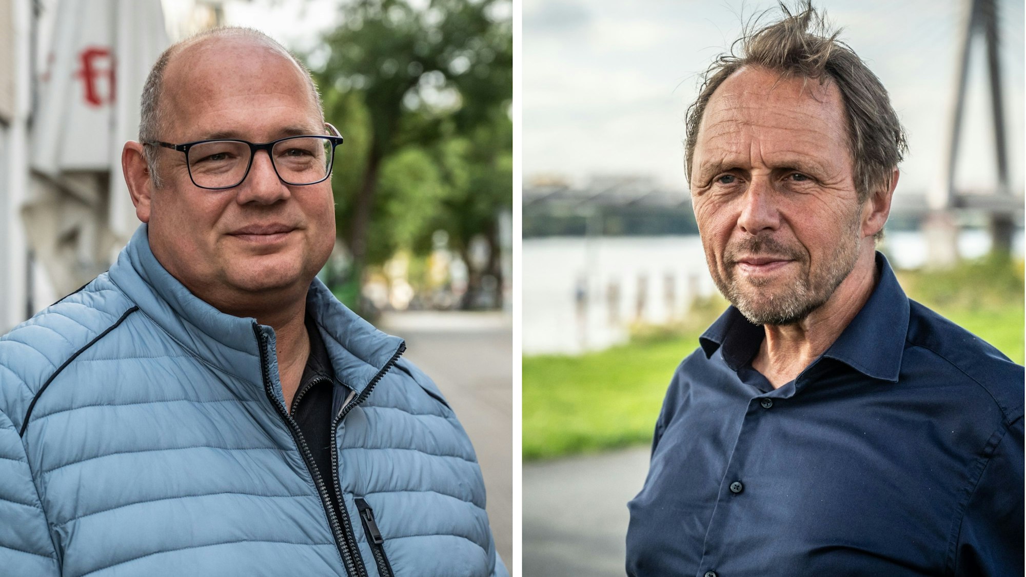 Sie stellen sich am Samstag zur Stichwahl um das Leverkusener Oberbürgermeisteramt: Der Herausforder Stefan Hebbel und der Amtsinhaber Uwe Richrath Bild: Ralf Krieger