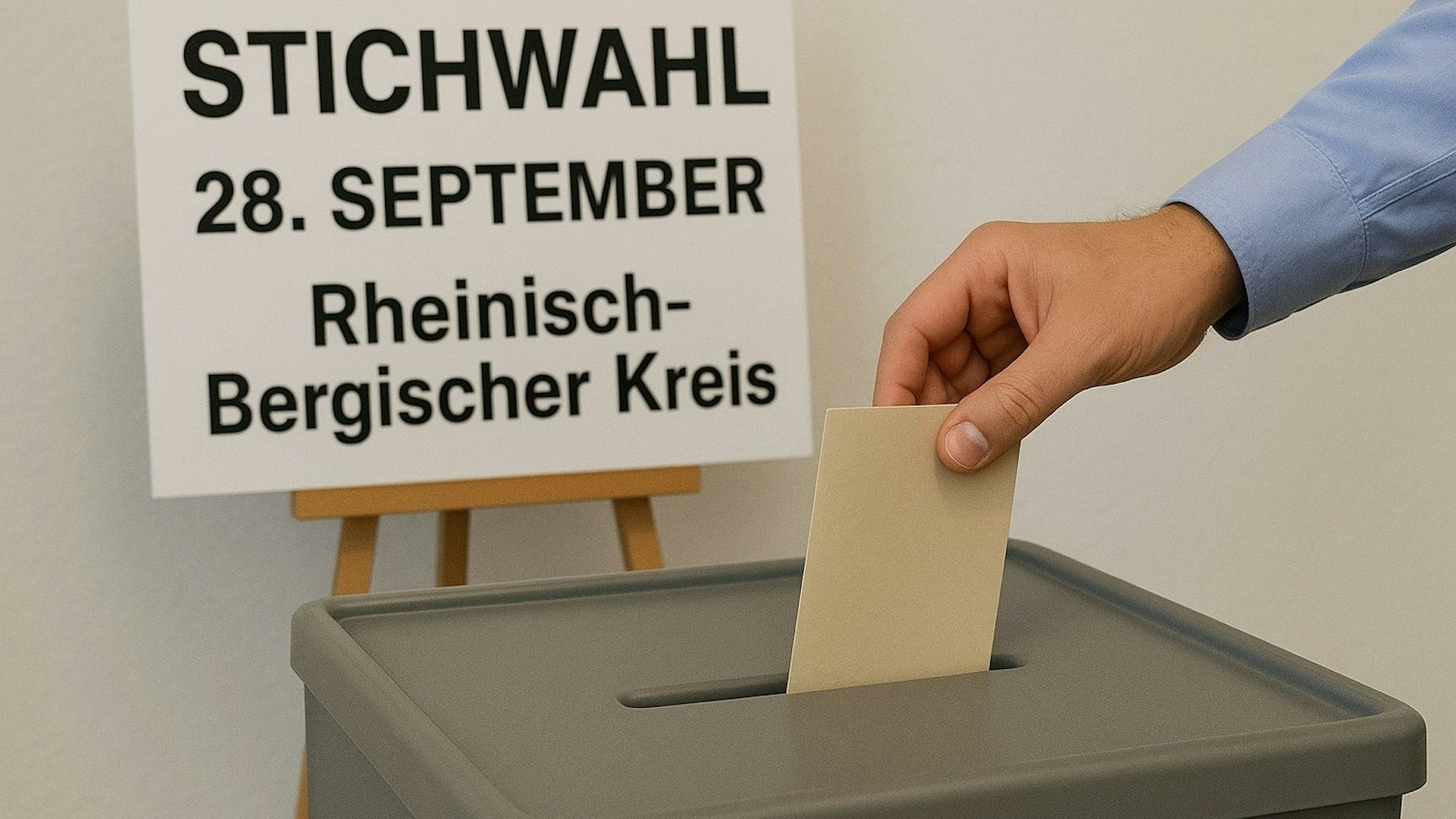 Eine Hand steckt einen Stimmzettel in eine Wahlurne.