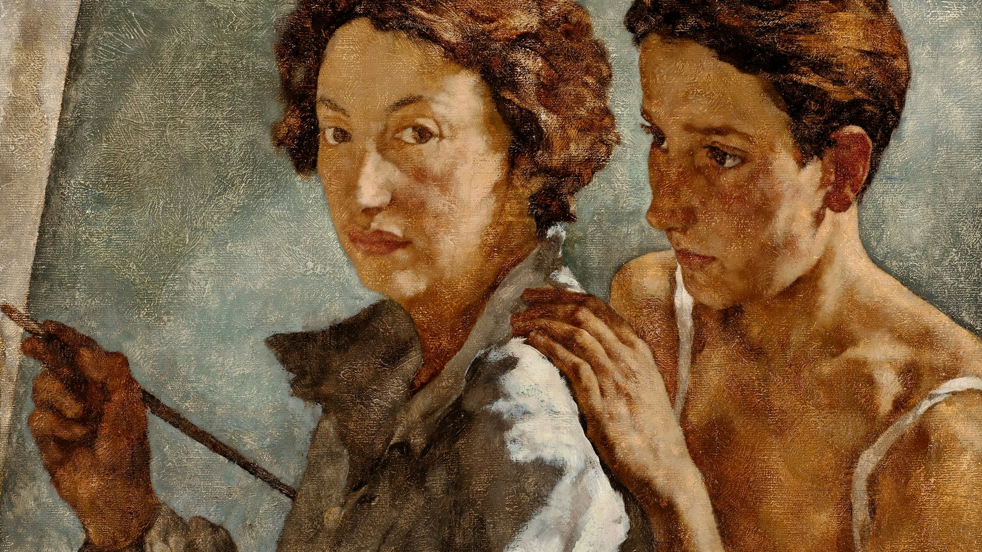 Lotte Laserstein, Ich und mein Modell, Öl auf Leinwand, 49,5 × 69,5 cm, Privatsammlung