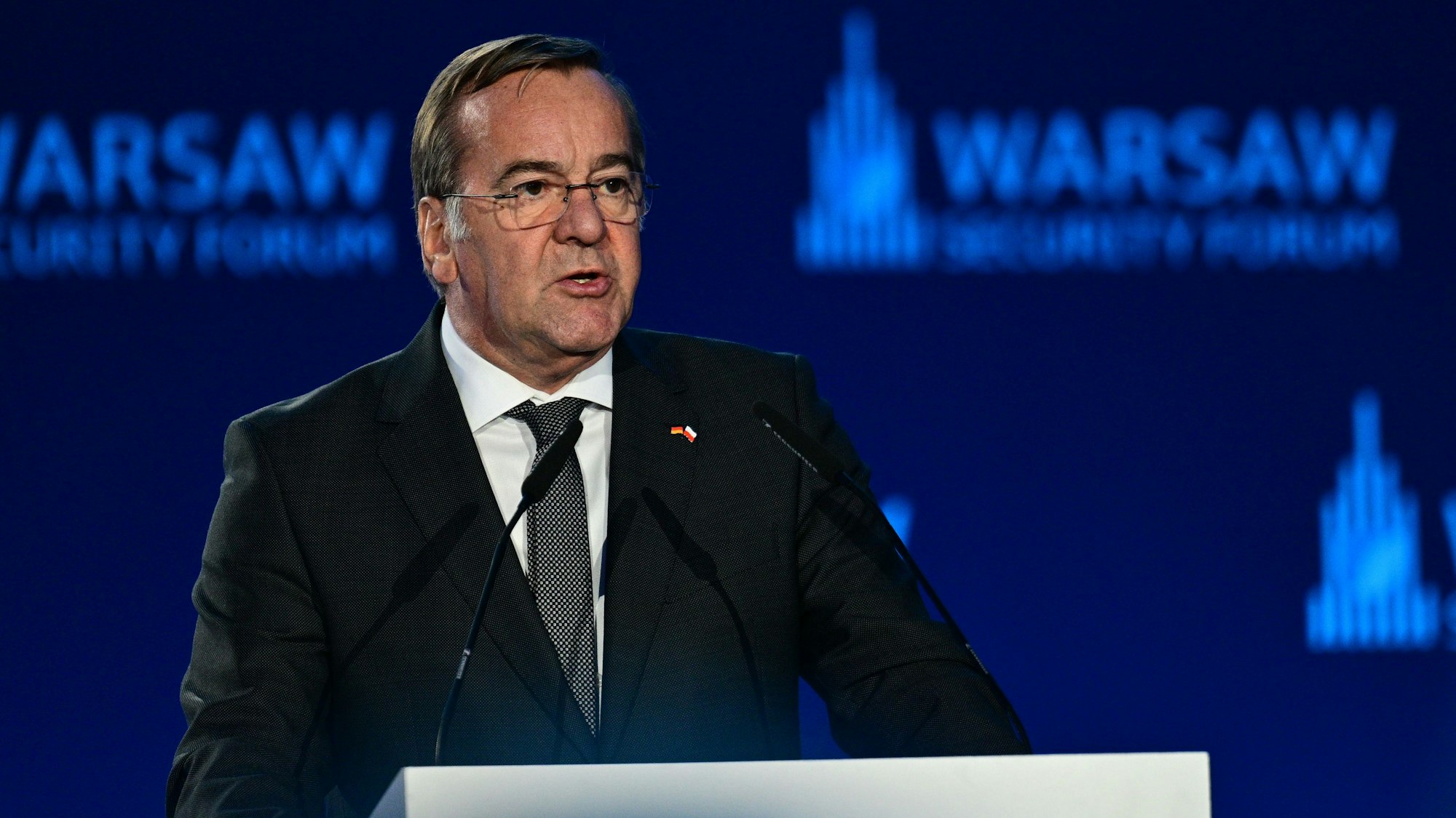 Boris Pistorius (SPD), Bundesminister der Verteidigung, spricht am Montag (29. September) beim Warschauer Sicherheitsforum