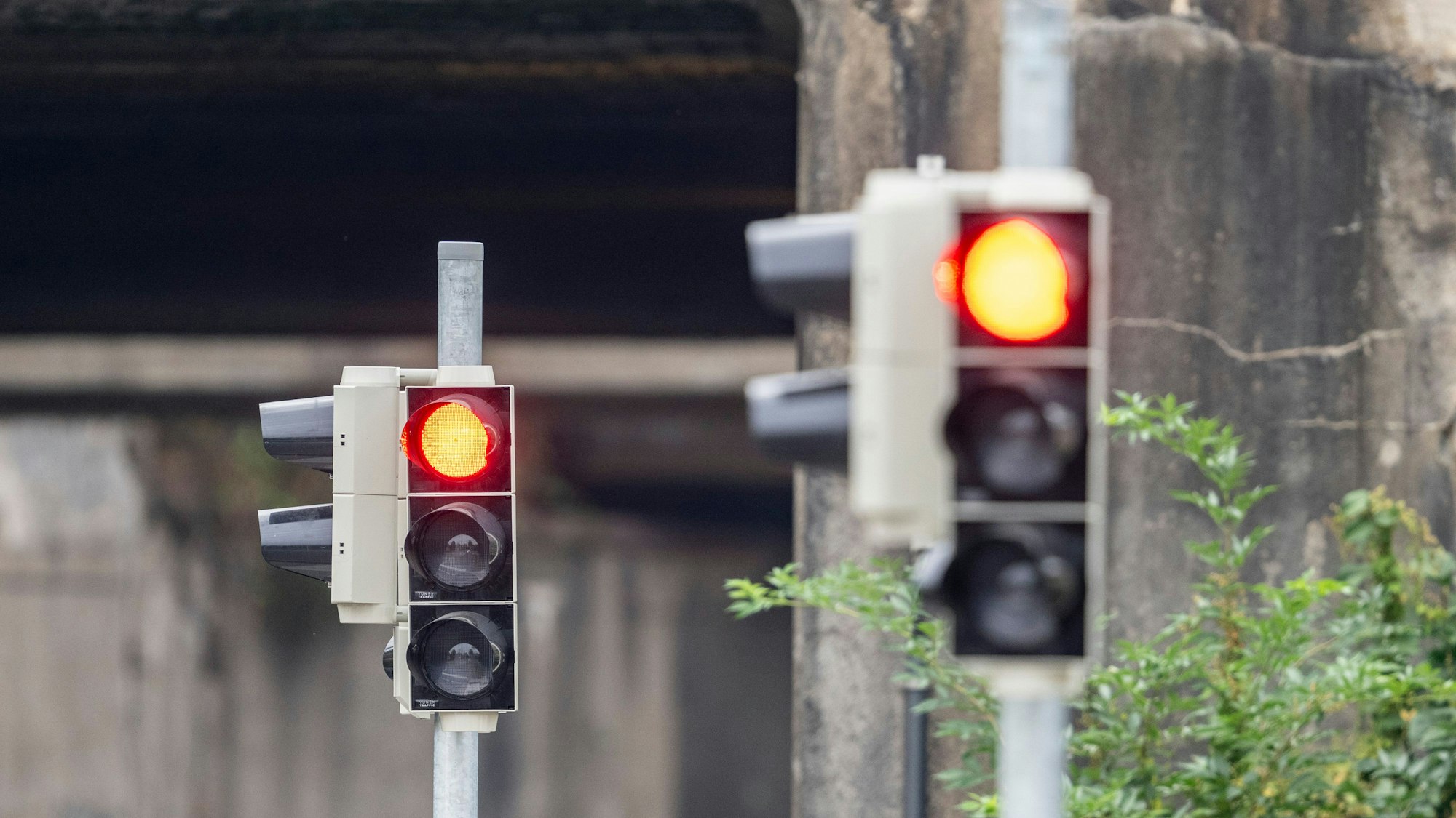 Zwei Ampeln in Rheda-Wiedenbrück, 20 Meter voneinander entfernt, zeigen rot an. Beide Ampeln sind überflüssig, sagt der Steuerzahlerbund.