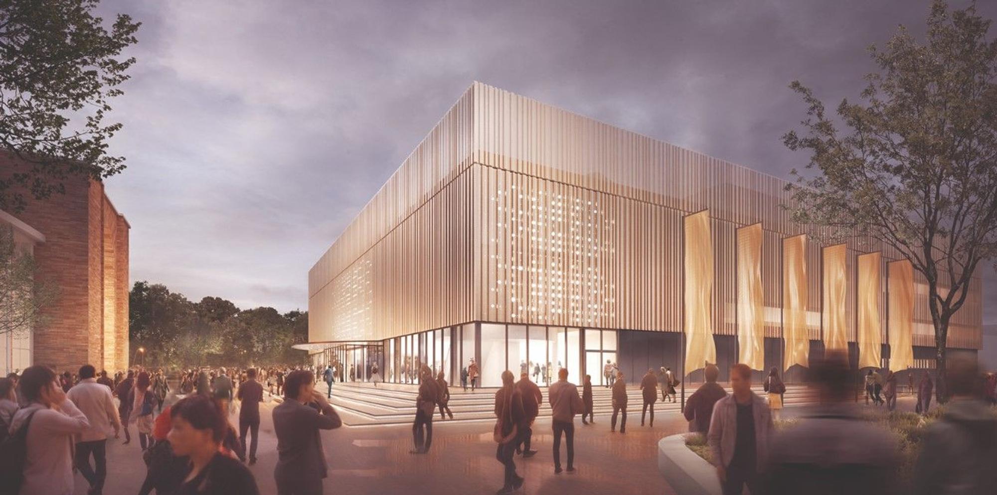 Visualisierung des auf zwei Ebenen gebauten Musical-Theaters am Staatenhaus in Deutz, wo sich bis Sommer noch die Interimsstätte der Oper Köln befindet.
