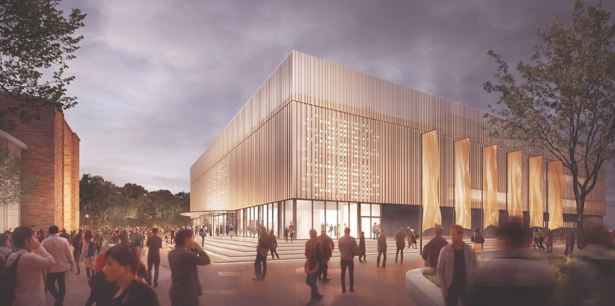 Visualisierung des auf zwei Ebenen gebauten Musical-Theaters am Staatenhaus in Deutz, wo sich bis Sommer noch die Interimsstätte der Oper Köln befindet.