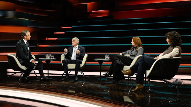 Mit Herbert Reul (Zweiter von links), Florence Gaub (Zweite von rechts) und Ulrike Winkelmann sprach Markus Lanz am Donnerstag über das Thema Clankriminalität. (Bild: ZDF / Markus Hertrich)