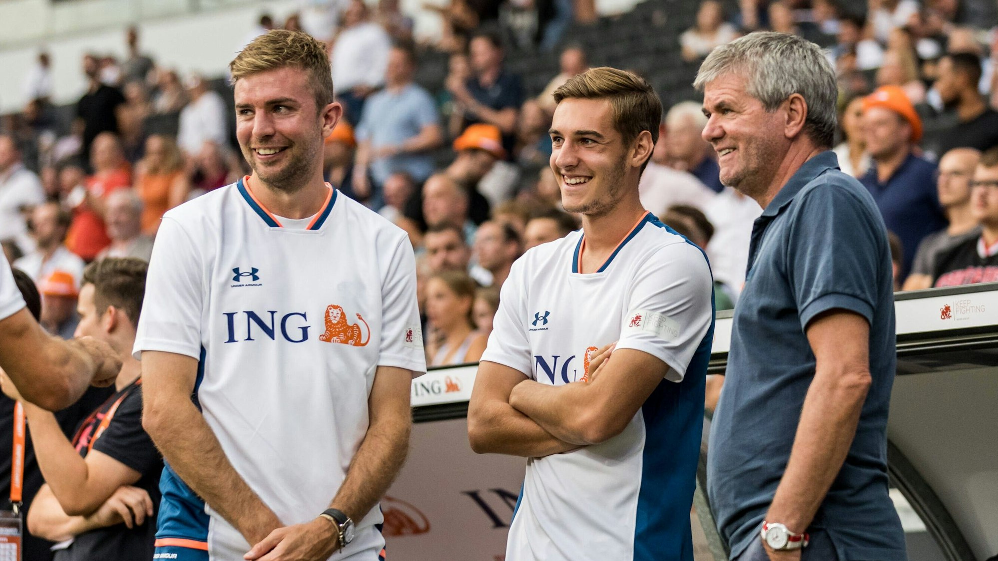 Christoph Kramer, Florian Neuhaus und Friedhelm Funkel 2022 bei einem Event.