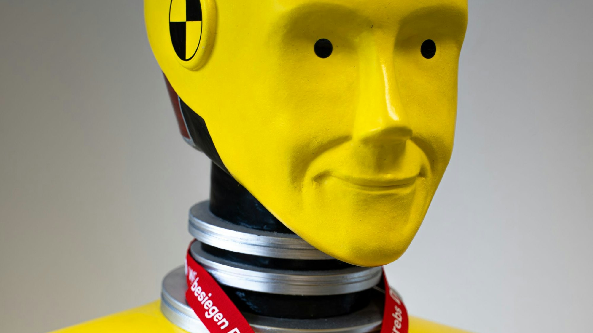 Die TMD-Puppe mit Reklame für die deutsche Sammzellen-Spenderdatei