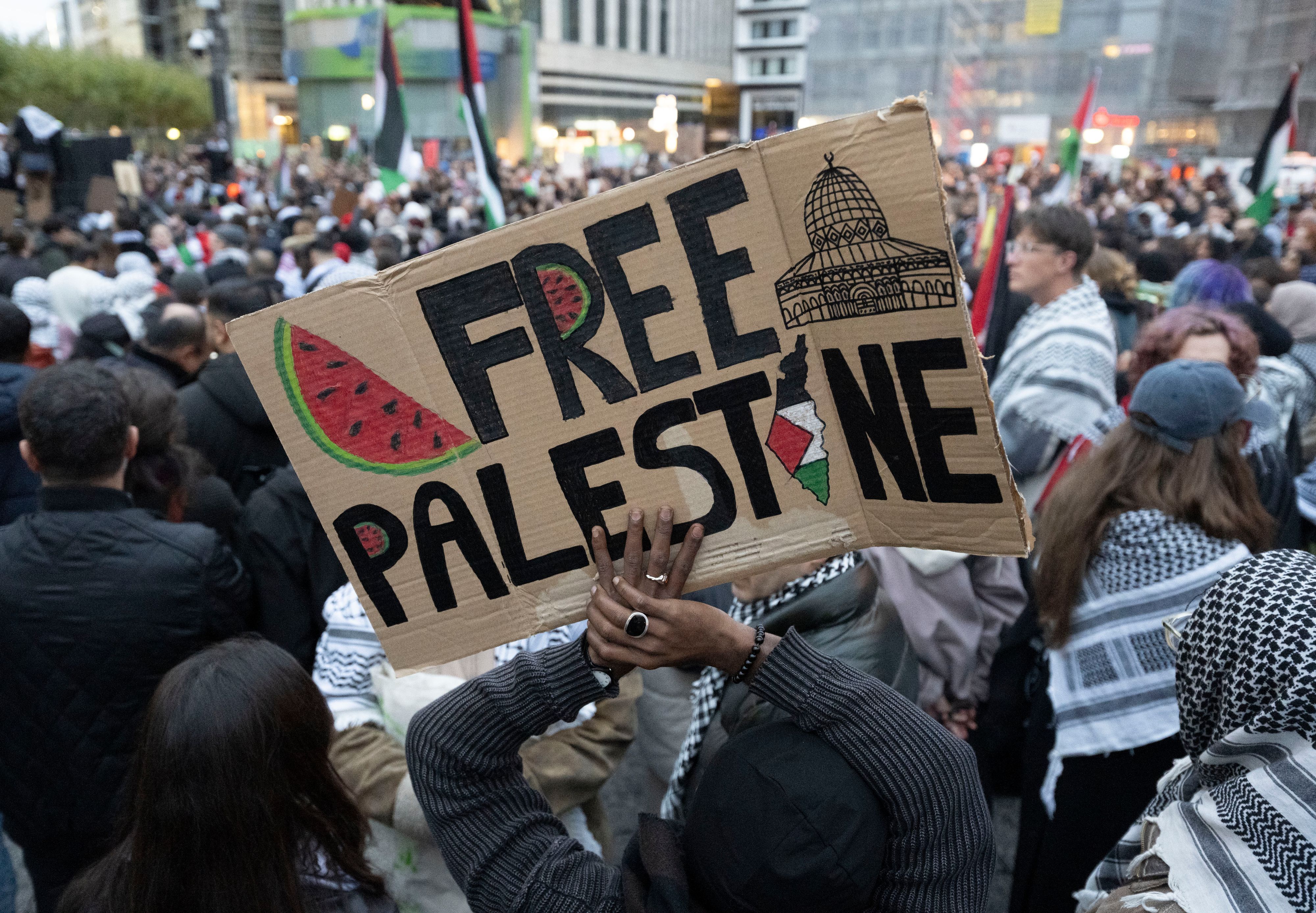 Demonstrationen pro Palästina wie hier in Frankfurt/Main geraten oft zu Sympathiekundgebungen für die Terrororganisation Hamas.