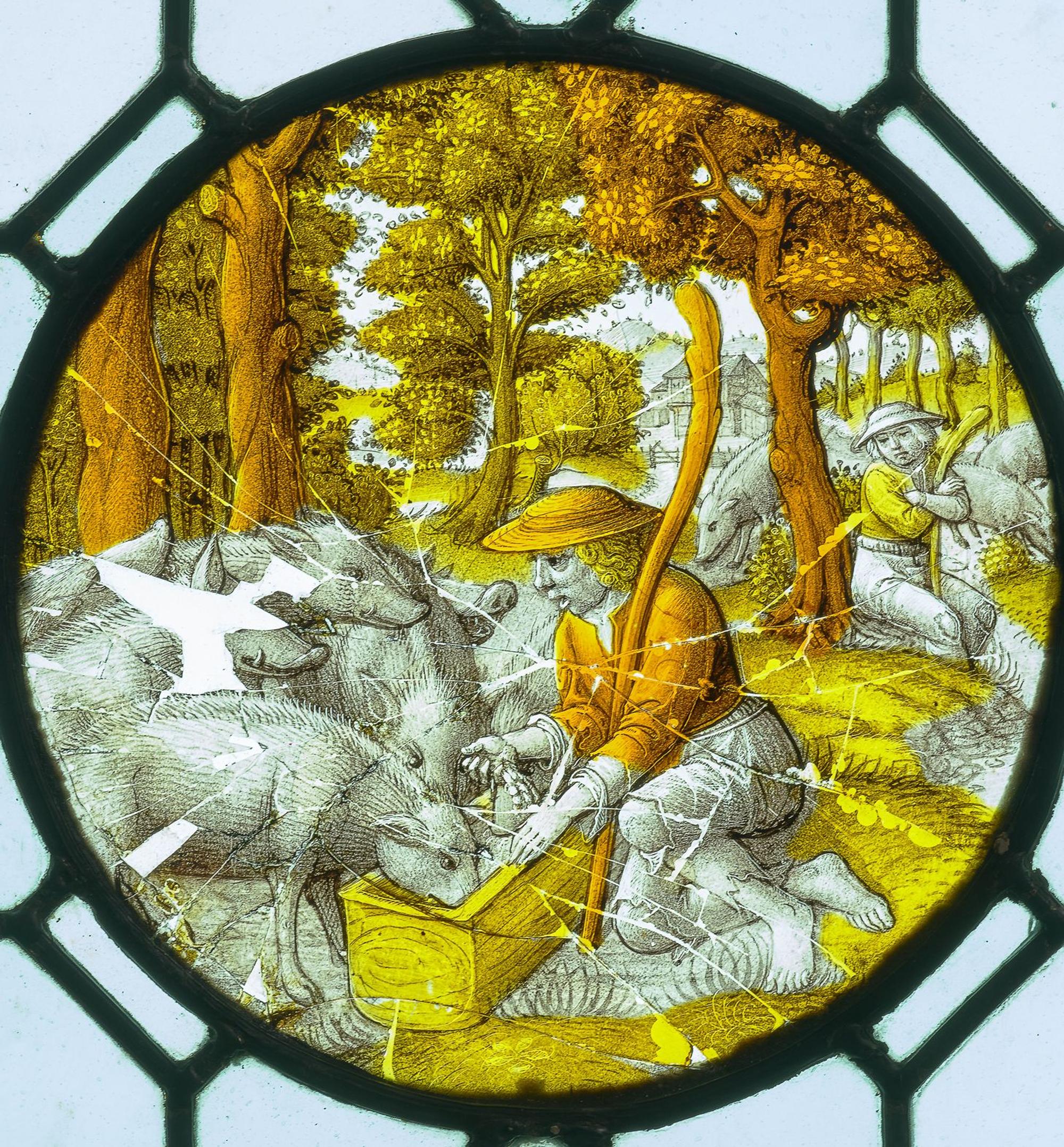 Der verlorene Sohn hütet die Schweine, Glasmalerei, Flandern, 2. Viertel 16. Jahrhundert, Khanenko Museum Kiew