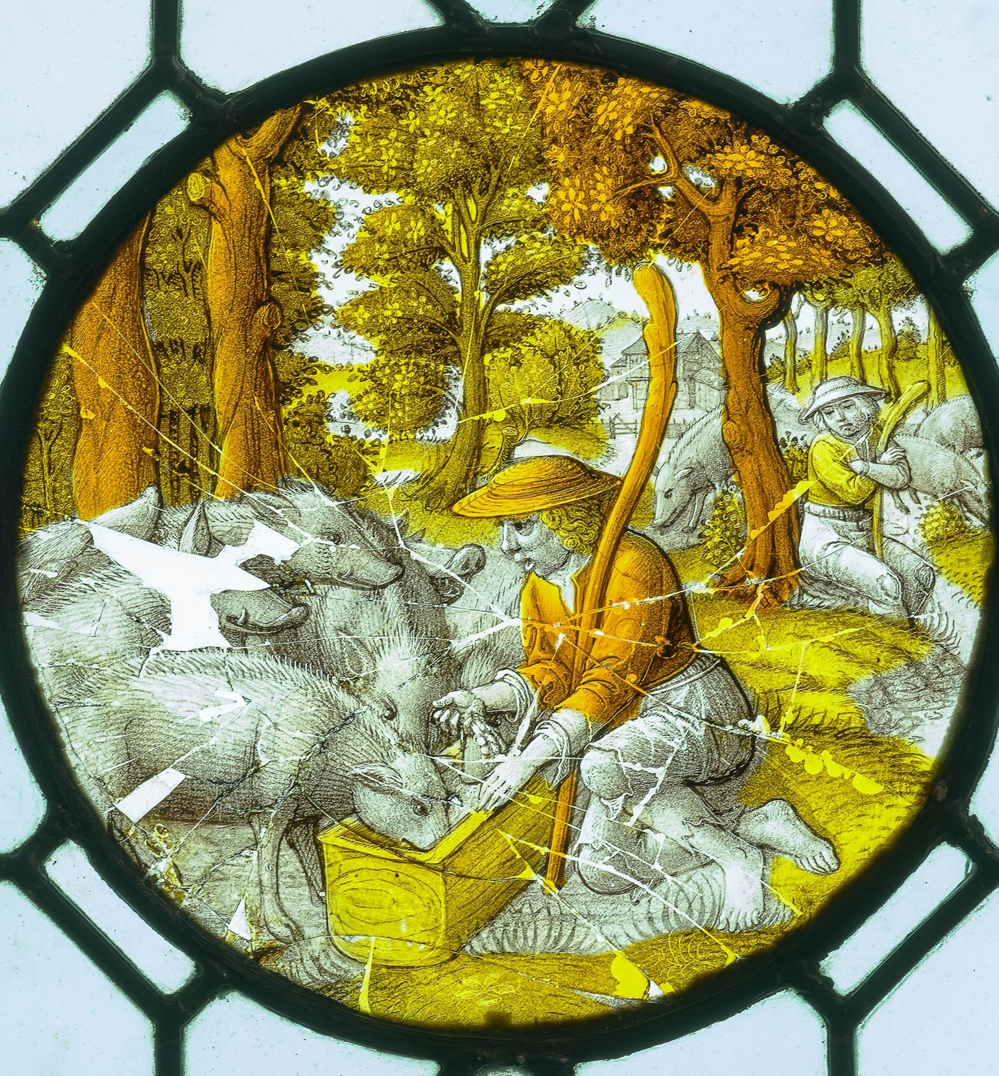 Der verlorene Sohn hütet die Schweine, Glasmalerei, Flandern, 2. Viertel 16. Jahrhundert, Khanenko Museum Kiew