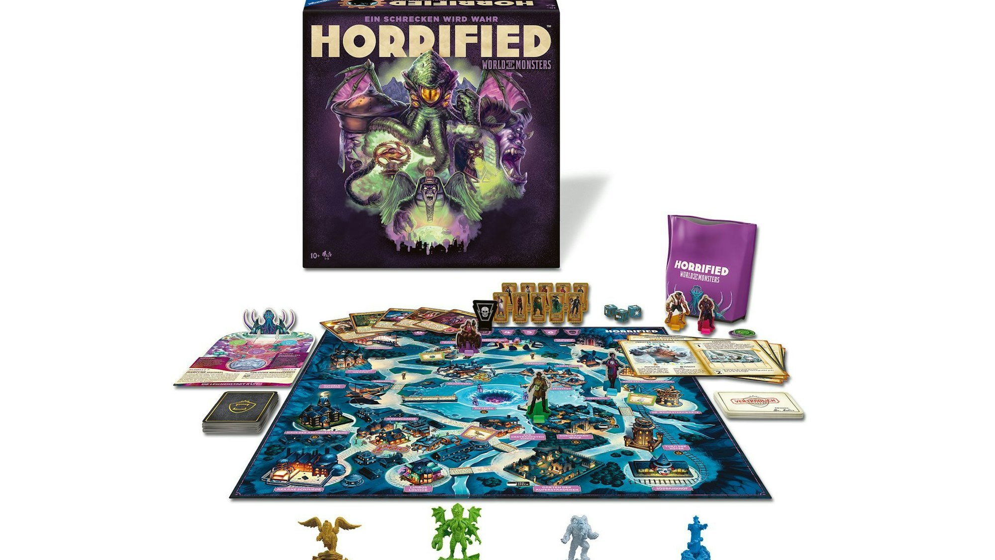 «Horrified: World of Monsters» ist für 1 bis 5 Spielende ausgelegt und dauert ca. 45-60 Minuten.