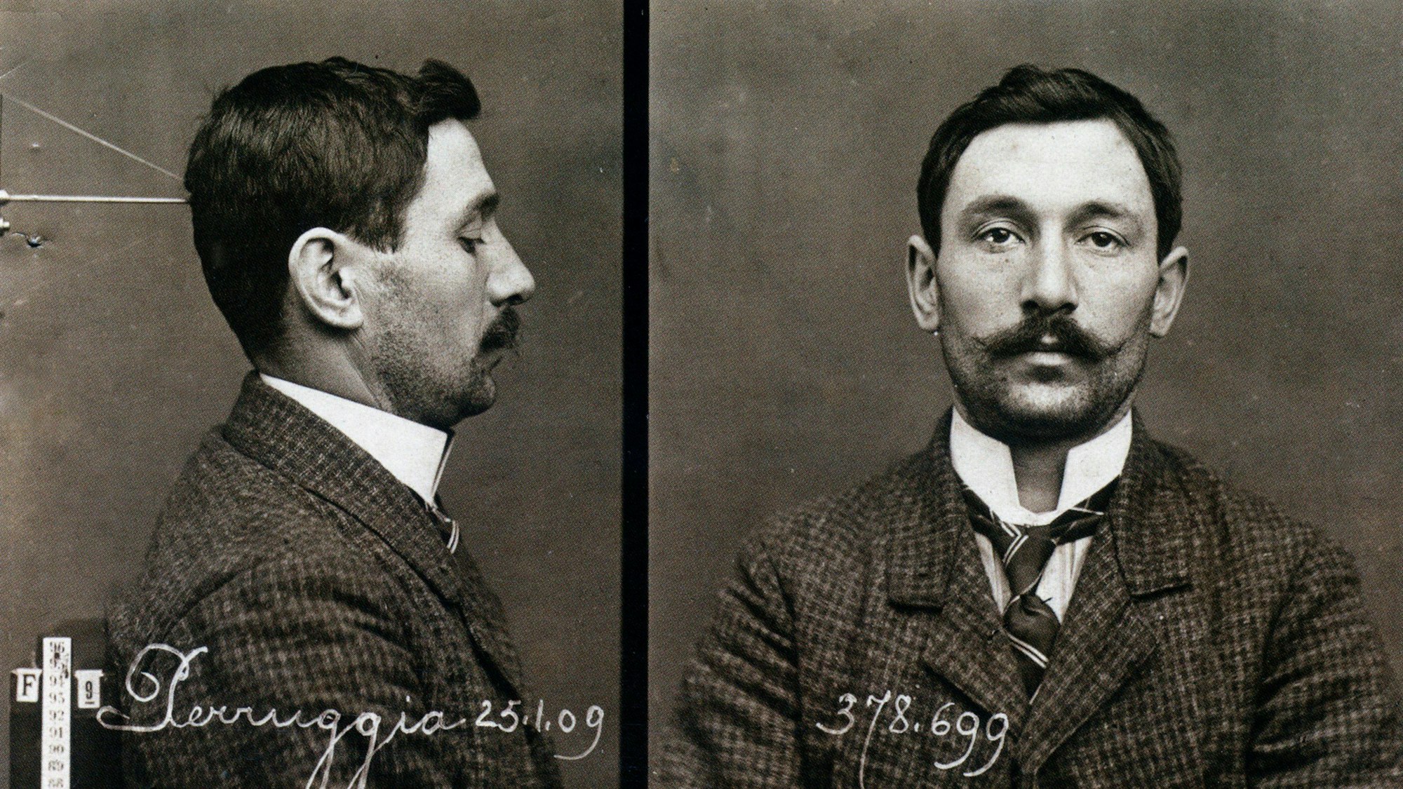 Vincenzo Peruggia, der 1911 die Mona Lisa aus dem Louvre stahl – hier auf einem Polizeifoto vom 25. Januar 1909.