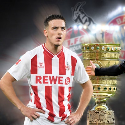 ACHTUNG FOTOMONTAGE: Vorschau Fussball DFB Pokal 2.Runde: 1.FC Koeln - FC Bayern Muenchen am 29.10.2025, v.li:die beiden Youngster Said EL MALA 1.FC Koeln und Lennart KARL Bayern Muenchen treffen aufeinander. *** ATTENTION PHOTOMONTAGE Preview Soccer DFB Pokal 2 Round 1 FC Koeln FC Bayern Muenchen on 29 10 2025, from left the two youngsters Said EL MALA 1 FC Koeln and Lennart KARL Bayern Muenchen meet each other