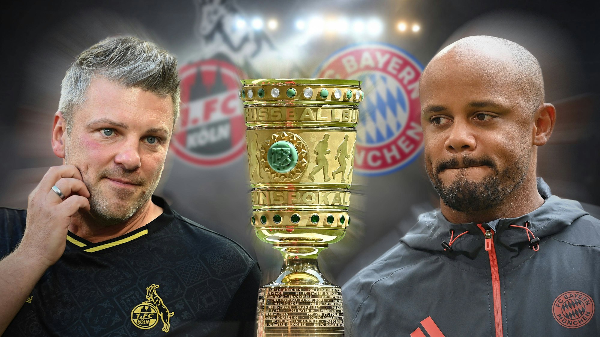 ACHTUNG FOTOMONTAGE: Vorschau Fussball DFB Pokal 2.Runde: 1.FC Koeln - FC Bayern Muenchen am 29.10.2025, Lukas KWASNIOK Trainer 1.FC Koeln trifft auf Trainer Vincent KOMPANY Bayern Muenchen. *** ATTENTION PHOTOMONTAGE Preview Soccer DFB Cup 2 Round 1 FC Koeln FC Bayern Muenchen on 29 10 2025, Lukas KWASNIOK Coach 1 FC Koeln meets Coach Vincent KOMPANY Bayern Muenchen