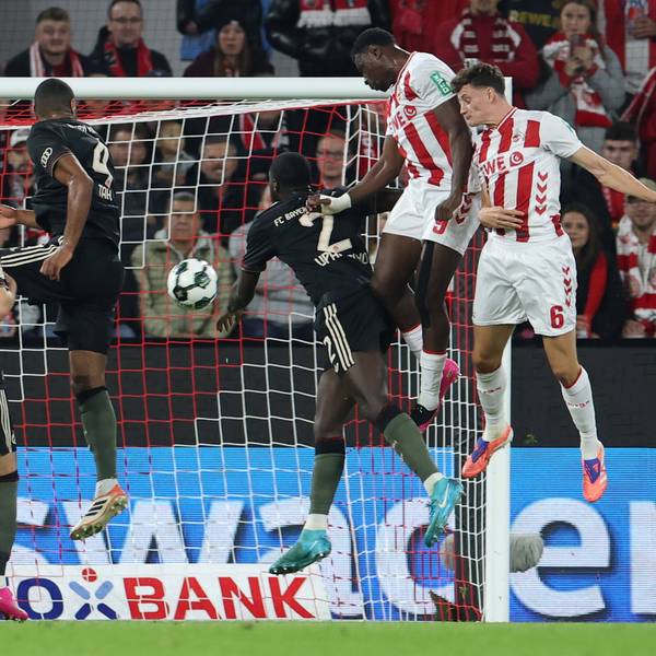GER, DFB Pokal, 2.Runde, 1. FC Koeln vs. FC Bayern Muenchen / 29.10.2025, Rheinenergiestadion, , Koeln, GER, DFB Pokal, 2.Runde, 1. FC Koeln vs. FC Bayern Muenchen, im Bild: Torchance fuer Ragnar Ache FC Koeln 9, *** GER, DFB Pokal, 2 Runde, 1 FC Koeln vs FC Bayern Muenchen 29 10 2025, Rheinenergiestadion, , Koeln, GER, DFB Pokal, 2 Runde, 1 FC Koeln vs FC Bayern Muenchen, im Bild Torchance für Ragnar Ache FC Koeln 9 , nordphotoxGmbHx/xMeuter nph00351