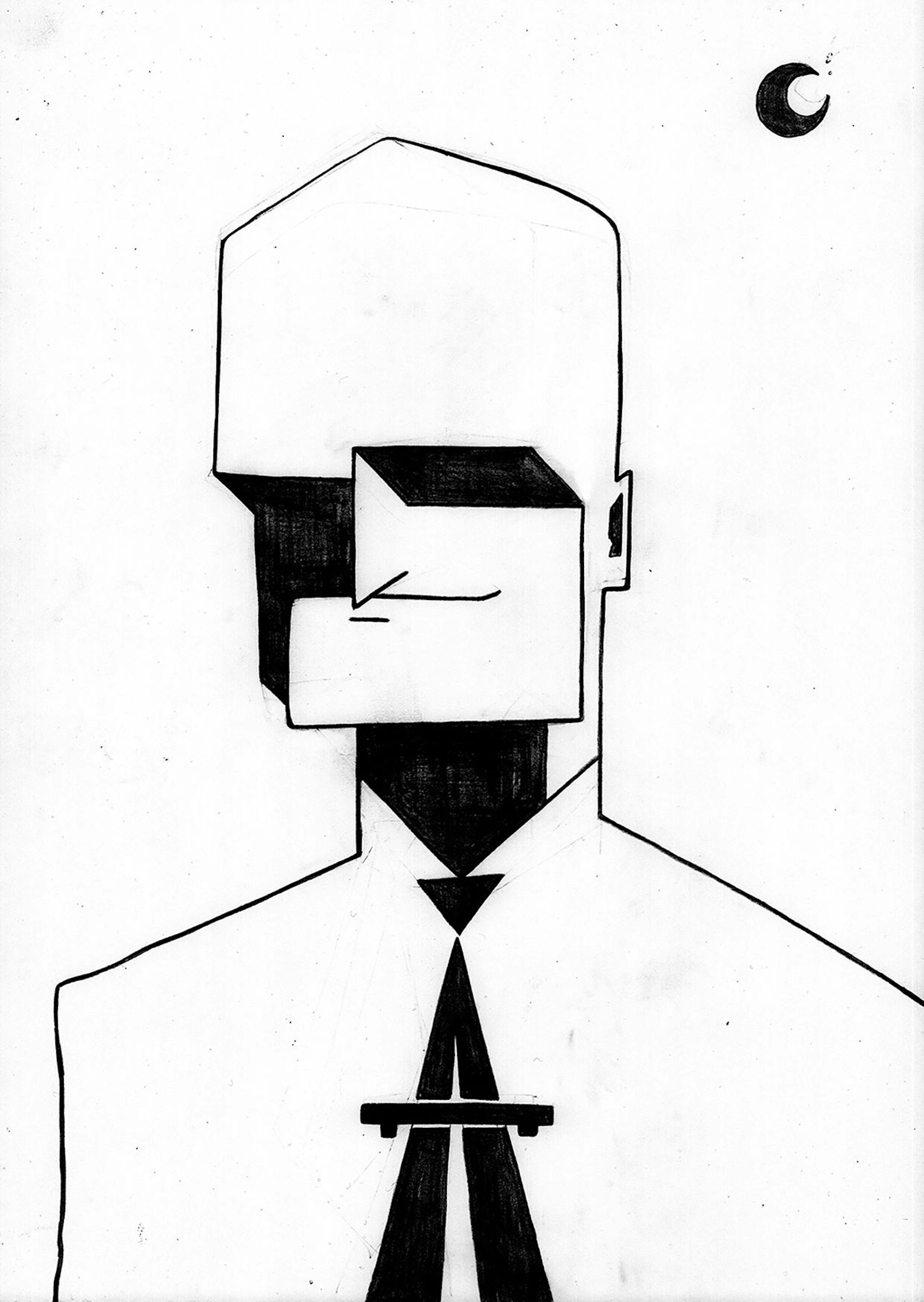 Das Bild zeigt eine Zeichnung von Florian Schneider (Kraftwerk) des zeichners Alex Solman. Foto: Alex Solman / Dumont Buchverlag