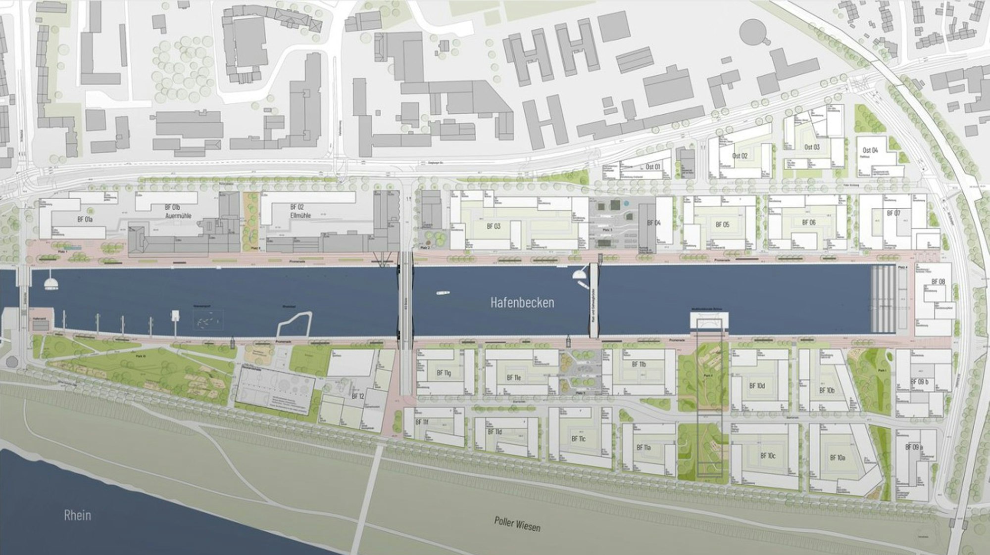 Übersicht über die Baufelder im Deutzer Hafen