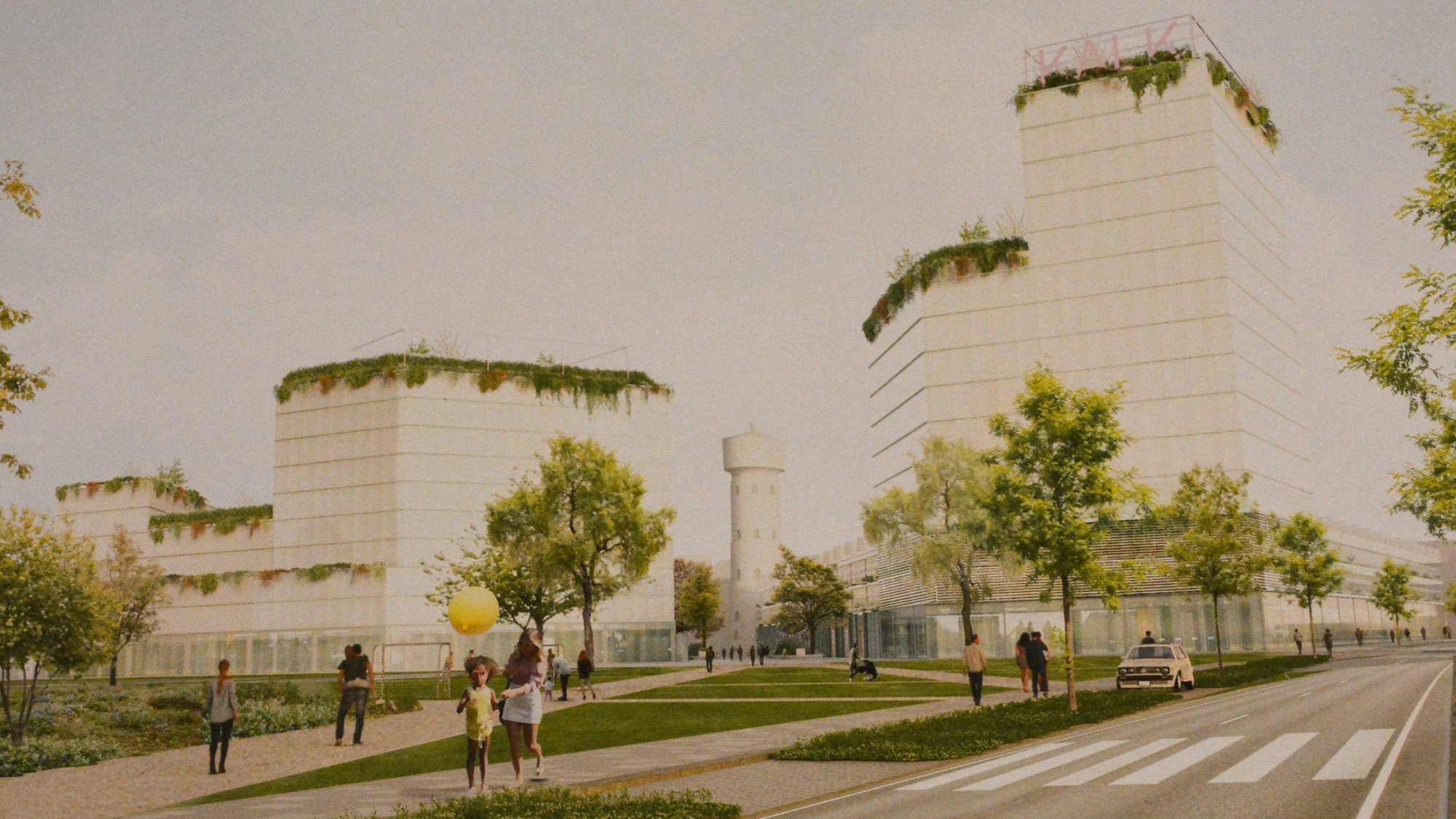 Ein 15-geschossiges und ein zehngeschossiges Gebäude stehen nebeneinander.