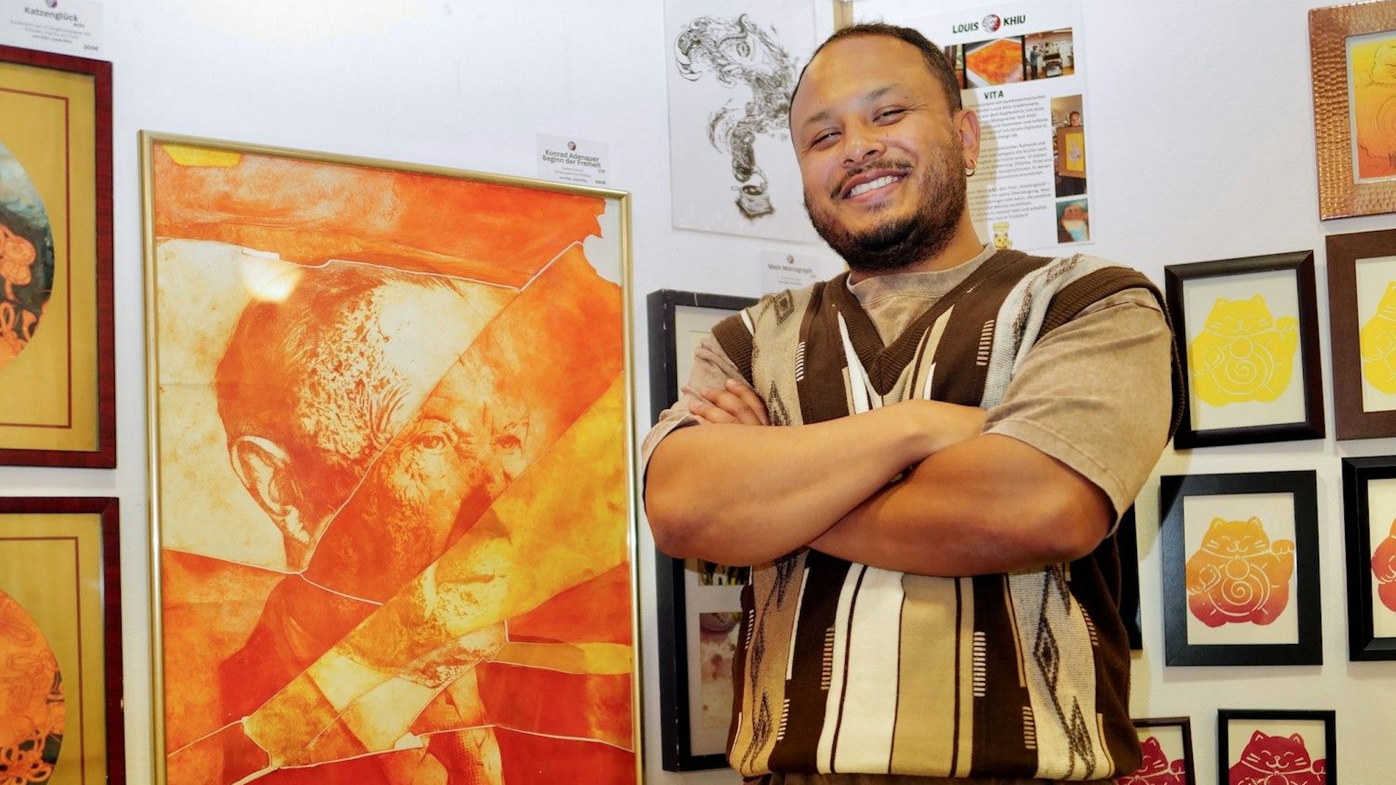 Zur Langen Kunstnacht am 31. Oktober 2025 in der Meys Fabrik wird eingeladen: Hier Gastkünstler Louis Khiu mit seiner Darstellung von Konrad Adenauer.