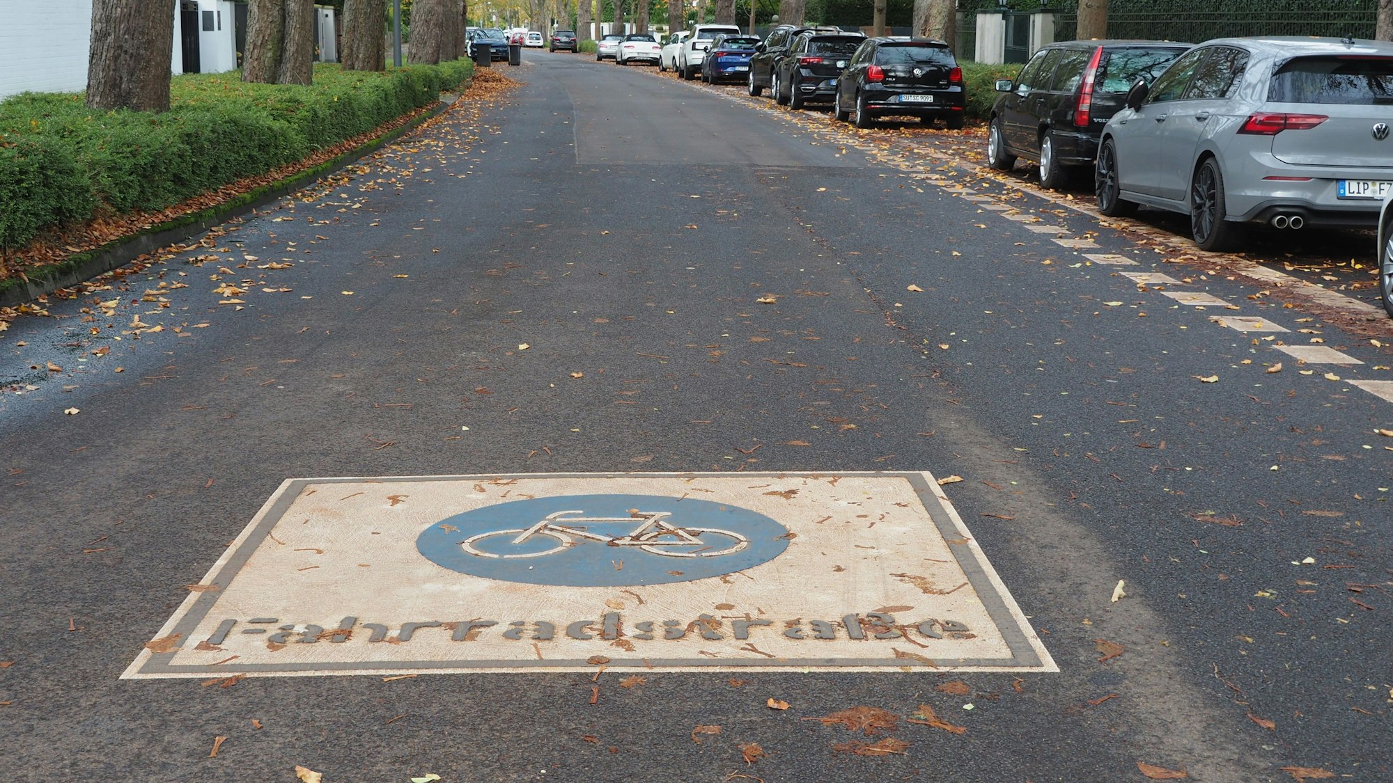 Auf einer Straße ist das Piktogramm Fahrradstraße zu sehen.