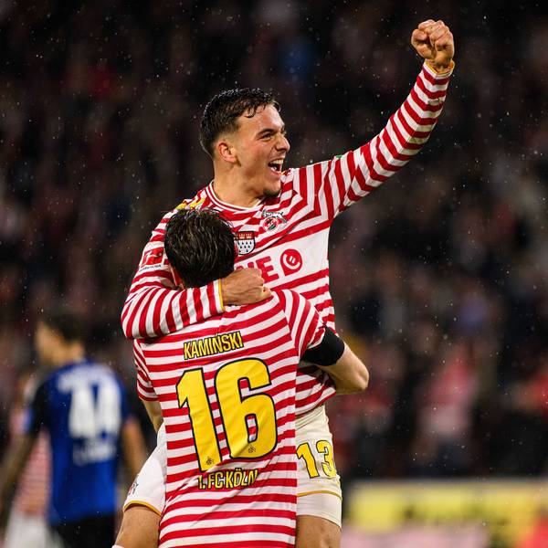 COLOGNE, GERMANY - 2 NOVEMBER, 2025: Jakub Kaminski, Said El Mala, goal, celebrations - The football match of Bundesliga 1.FC Koeln vs Hamburger SV at Rhein Energie Stadion. PUBLICATIONxNOTxINxRUS Copyright: xVITALIIxKLIUIEVx