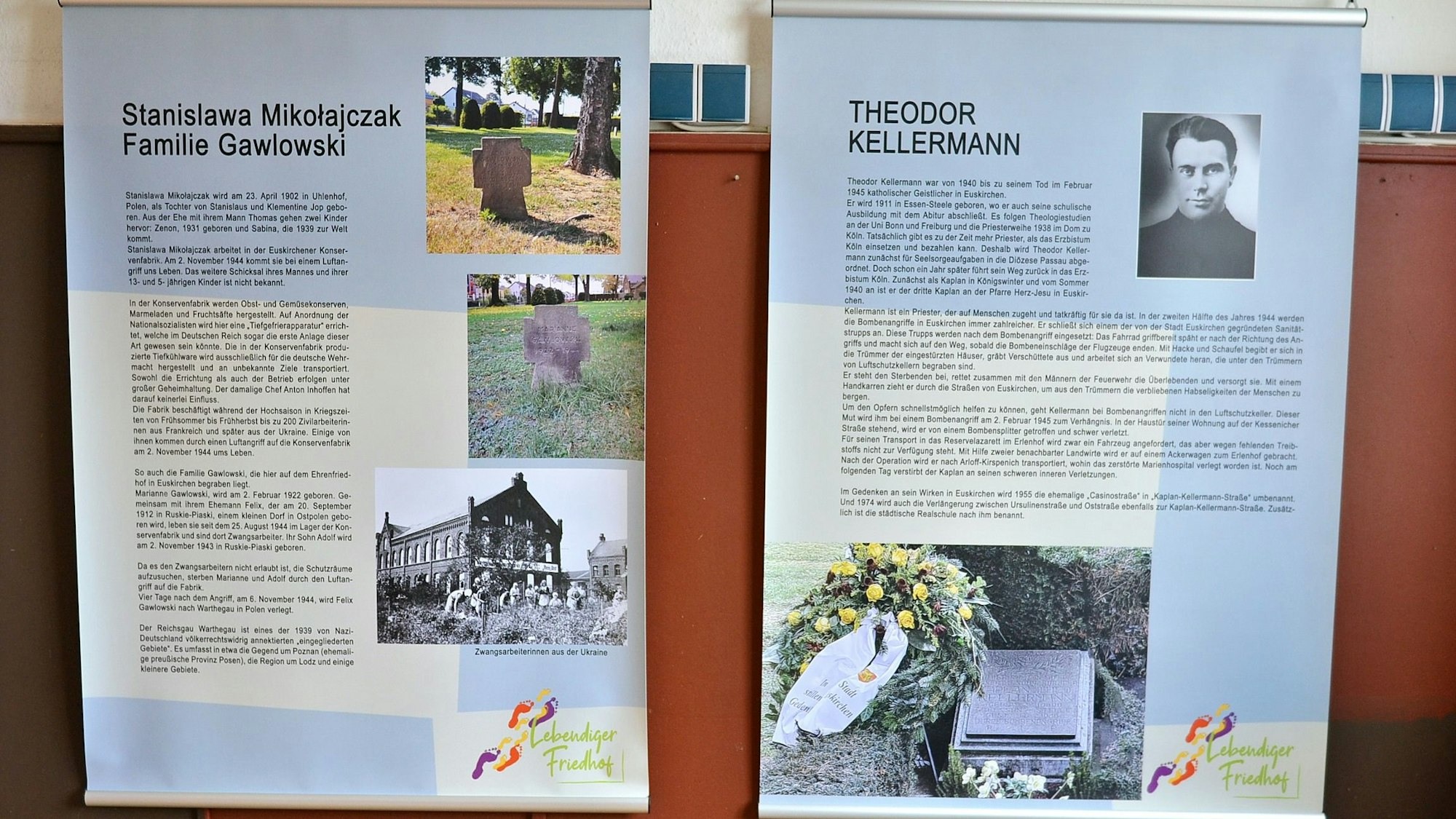 Auf zwei Info-Tafeln sind die Schicksale von Kaplan Theodor Kellermann, von Stanislawa Mikolajczak und der Familie Gawlowski zusammengefasst.
