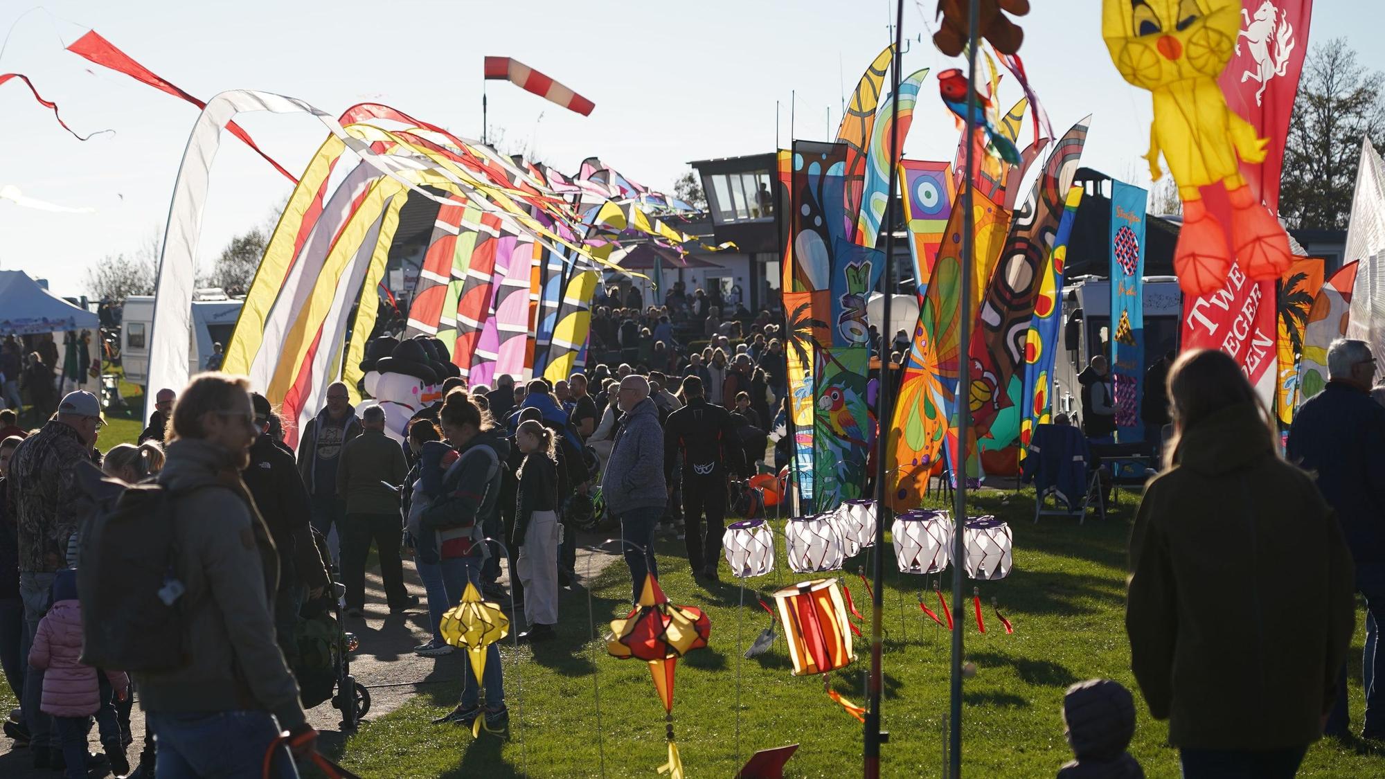 Das Bild zeigt viel Betrieb beim Drachenfest auf dem Dümpel.