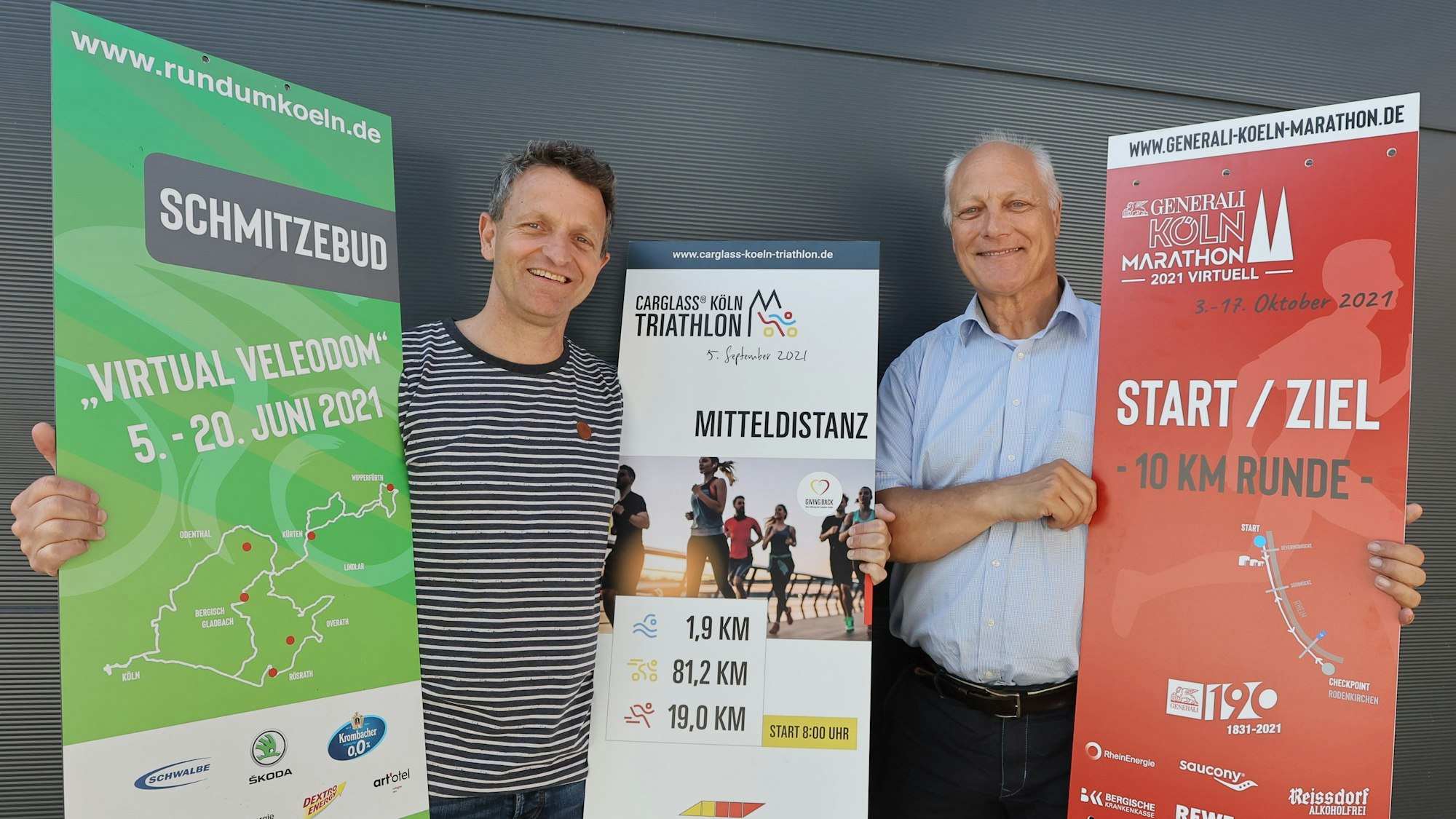 Der Kölner Verein für Marathon gibt sich einen neuen Namen, um damit das Engagement Radsport und beim Triathlon besser aufzufangen. Interview mit Geschäftsführer Markus Frisch (links) und dem Vereinsvorsitzenden Berthold Schmitt (rechts), 11.05.2022, Bild: Herbert Bucco