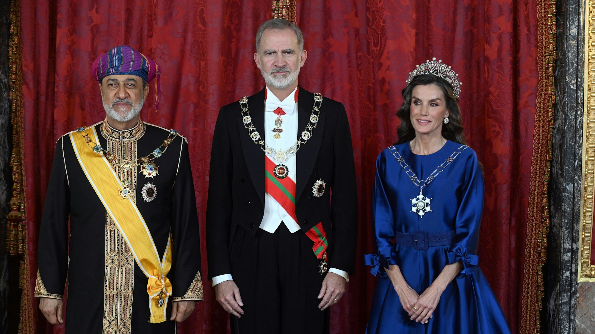 König Felipe und Königin Letizia empfangen den Sultan von Oman, Haitham Bin Tarik, zu einem Gala-Dinner im Königspalast in Madrid.