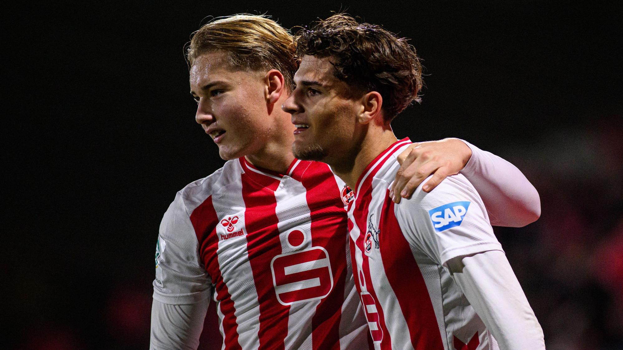 COLOGNE, GERMANY - 5 NOVEMBER, 2025: Fynn Schenten, Alessandro Puzzo, goal - The football match of UEFA Youth League 1.FC Koeln vs Racing FC Union at Franz Kremer Stadium. PUBLICATIONxNOTxINxRUS Copyright: xVITALIIxKLIUIEVx