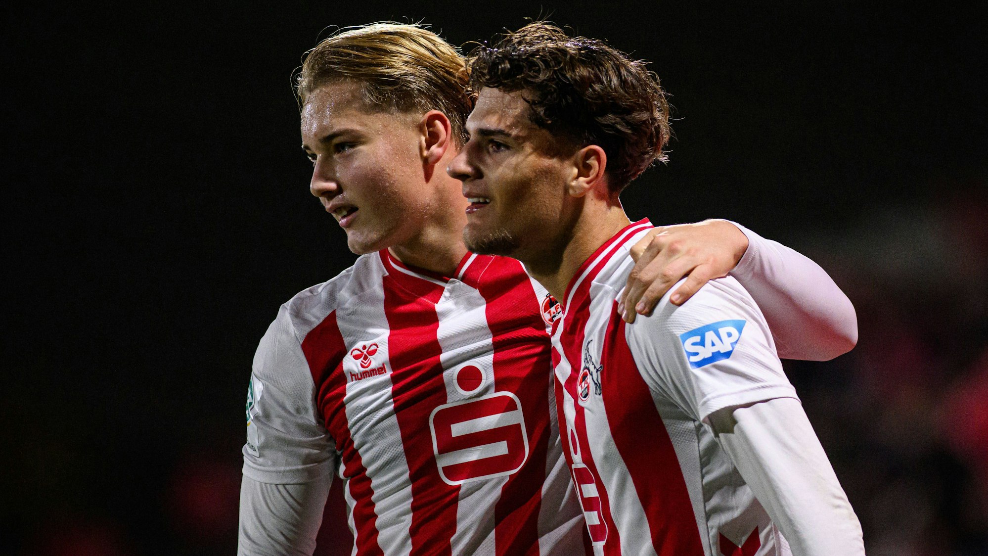 COLOGNE, GERMANY - 5 NOVEMBER, 2025: Fynn Schenten, Alessandro Puzzo, goal - The football match of UEFA Youth League 1.FC Koeln vs Racing FC Union at Franz Kremer Stadium. PUBLICATIONxNOTxINxRUS Copyright: xVITALIIxKLIUIEVx
