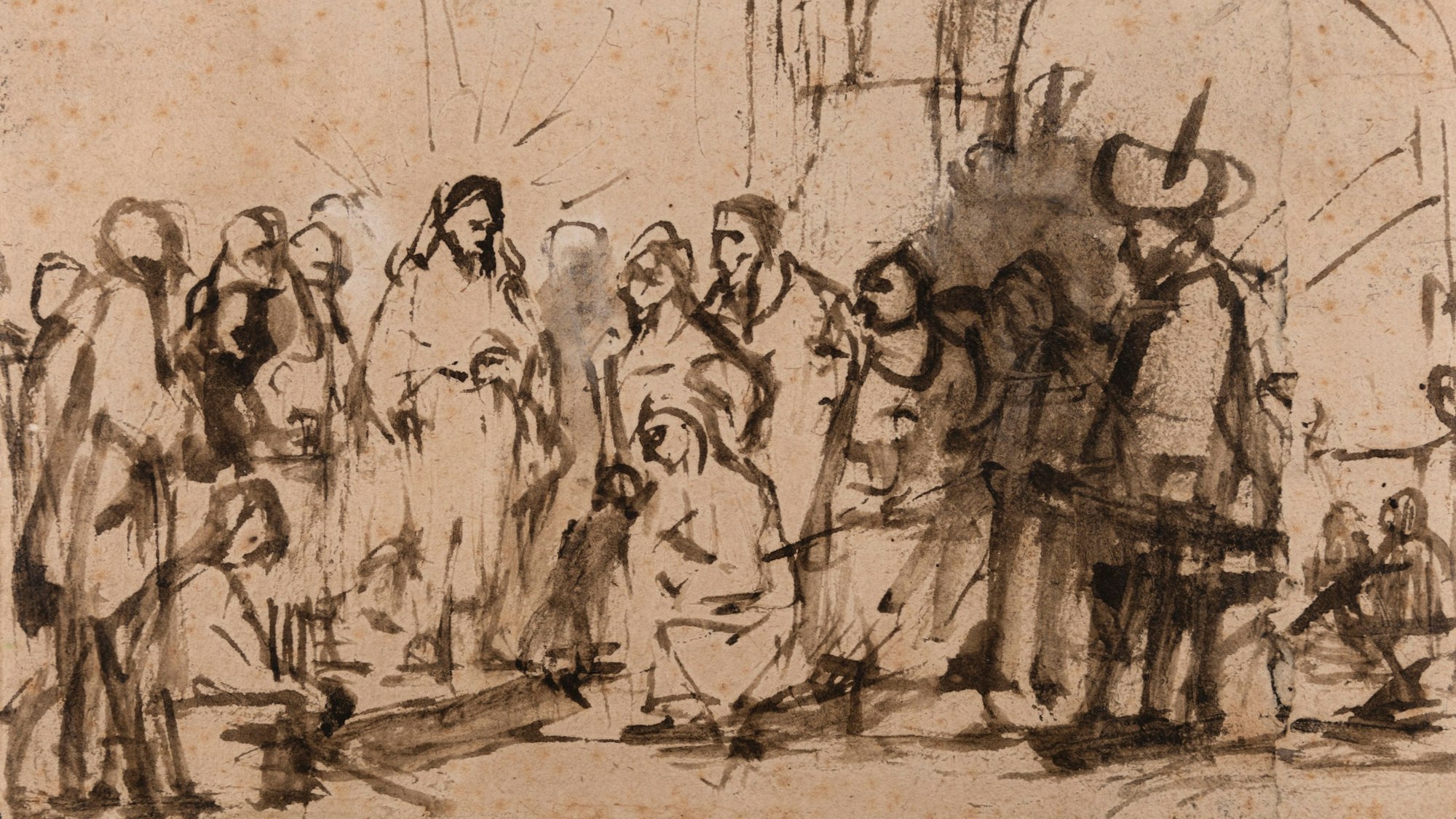 Die Skizze zeigt eine Figurengruppe mit Jesus Christus.