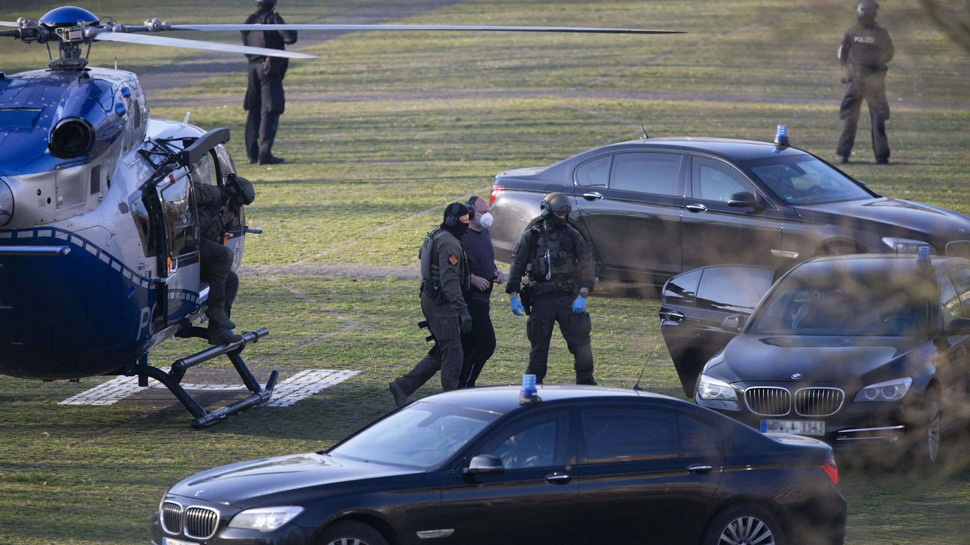 Thomas Drach wurde zum Prozess am Landgericht Köln per Helikopter gebracht.