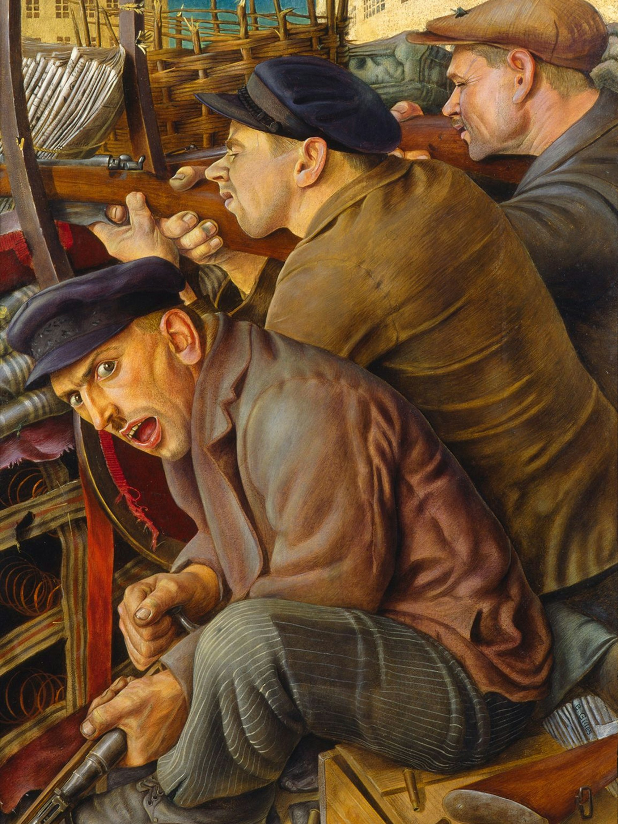 Arbeiten schießen mit Gewehren.