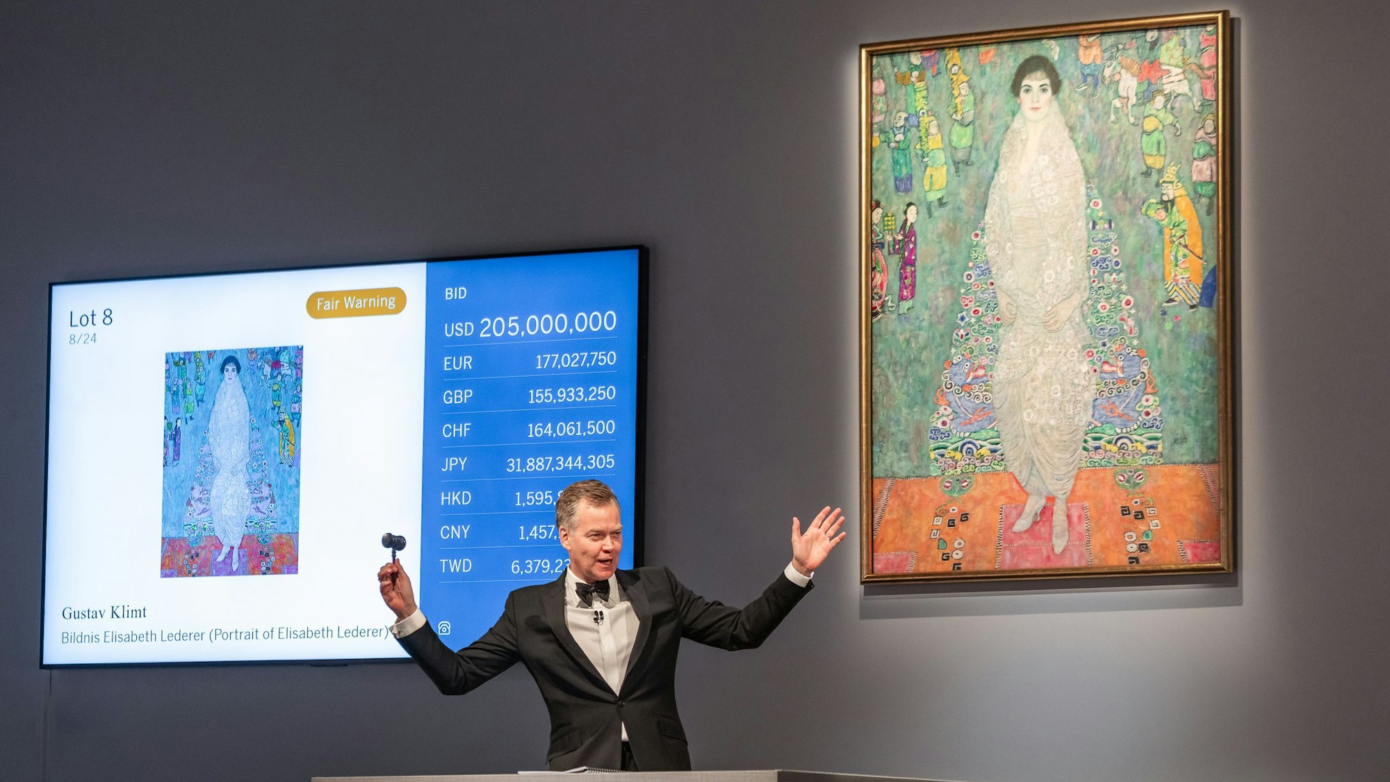 18.11.2025, USA, New York: Das Gemälde «Portrait of Elisabeth Lederer» des österreichischen Malers Gustav Klimt (1862-1918) ist in New York für 236,4 Millionen Dollar versteigert worden - und damit zum zweitteuersten je bei einer Auktion verkauften Werk der Kunstgeschichte geworden.