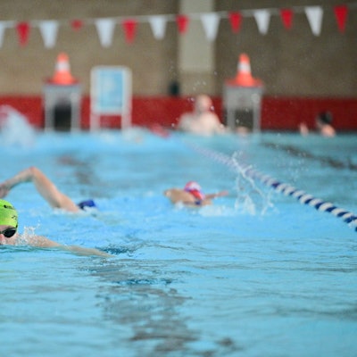 Das Bild zeigt Schwimmer in einem Schwimmbad.