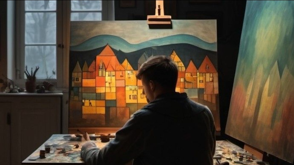 So könnte es gewesen sein: Der Hausmeister des Kölnischen Kunstvereins malt Bilder im Stil von modernen Künstlern.